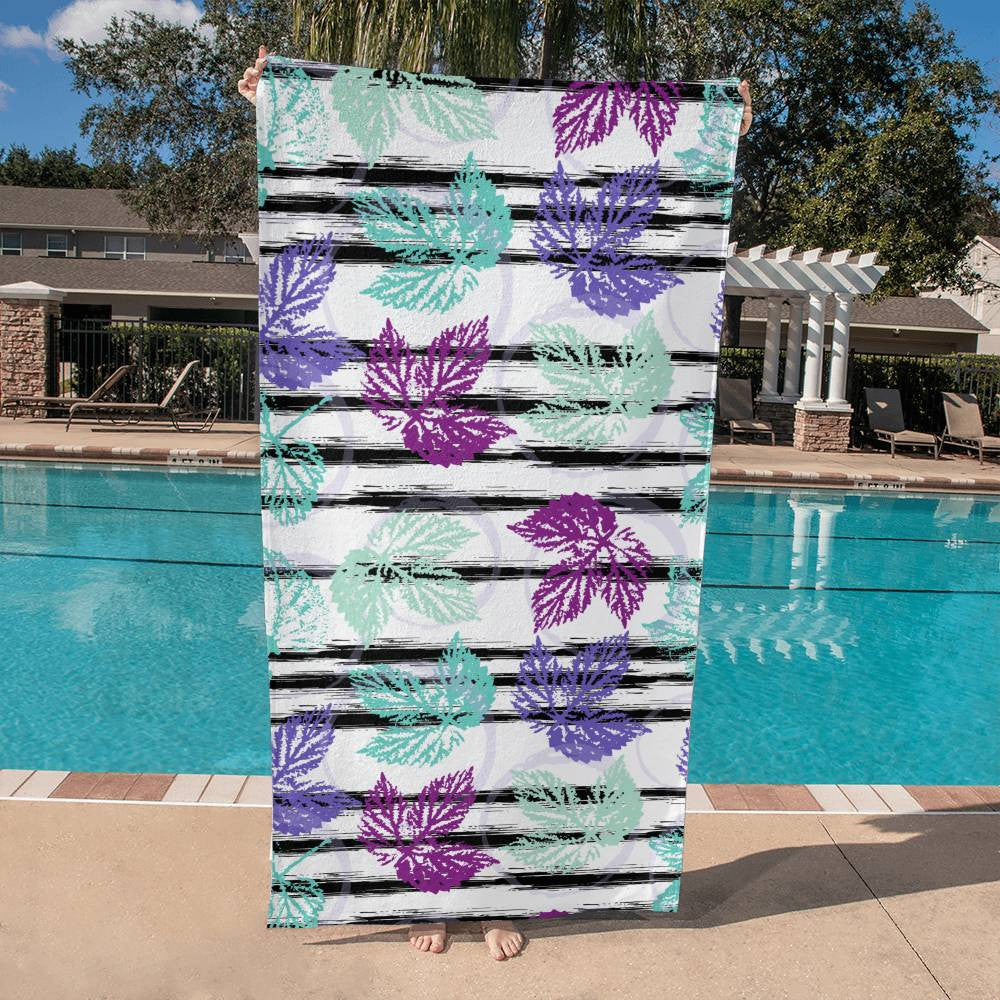 Beach Towel-Flower Pattern with Leaves - YERTIZZ.COM