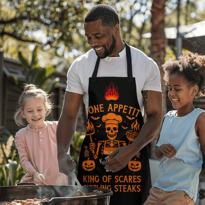 Personalized Halloween Apron, Custom Skeleton BBQ Apron, Bone Appetit King of Scares Cooking Apron, Funny Halloween Apron for Dad Men