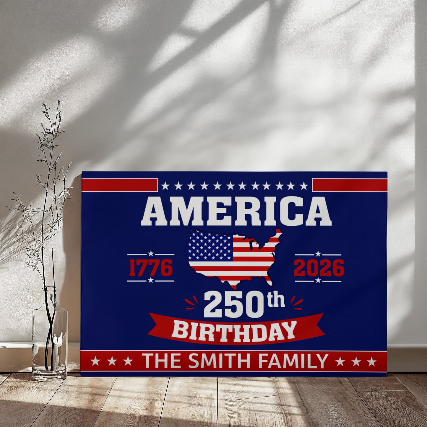 Personalized America 250th Birthday Gallery Wrapped Canvas – Custom Family Name Patriotic Wall Art