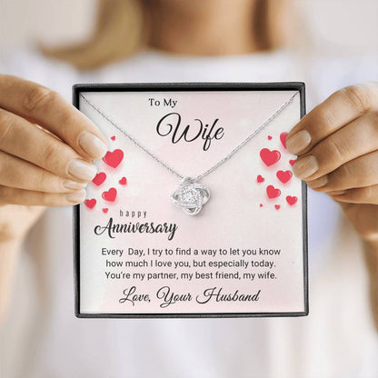 To My Wife Happy Anniversary Love Knot Necklace Gift (Yellow & White Gold Variants)