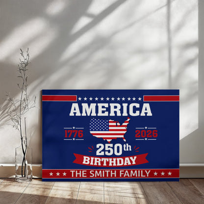 Personalized America 250th Birthday Gallery Wrapped Canvas – Custom Family Name Patriotic Wall Art