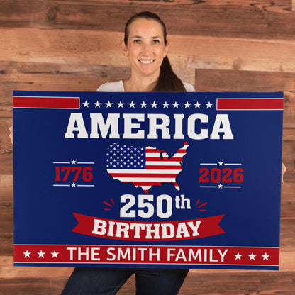 Personalized America 250th Birthday Gallery Wrapped Canvas – Custom Family Name Patriotic Wall Art