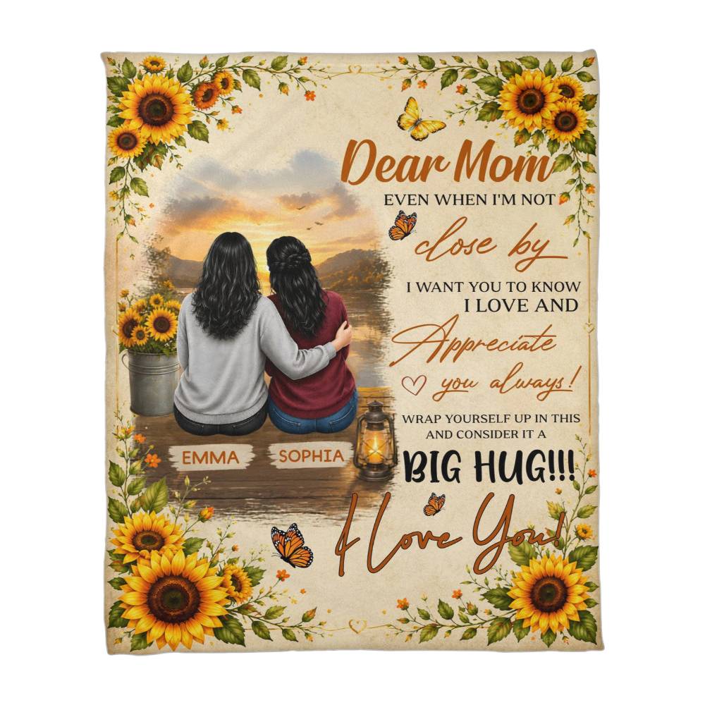 Personalized Daughter Fleece Blanket | Dear Mom I Love You Sunflower Blanket | Custom Names Mother Daughter Throw | Birthday, Mother's Day & Christmas Gift