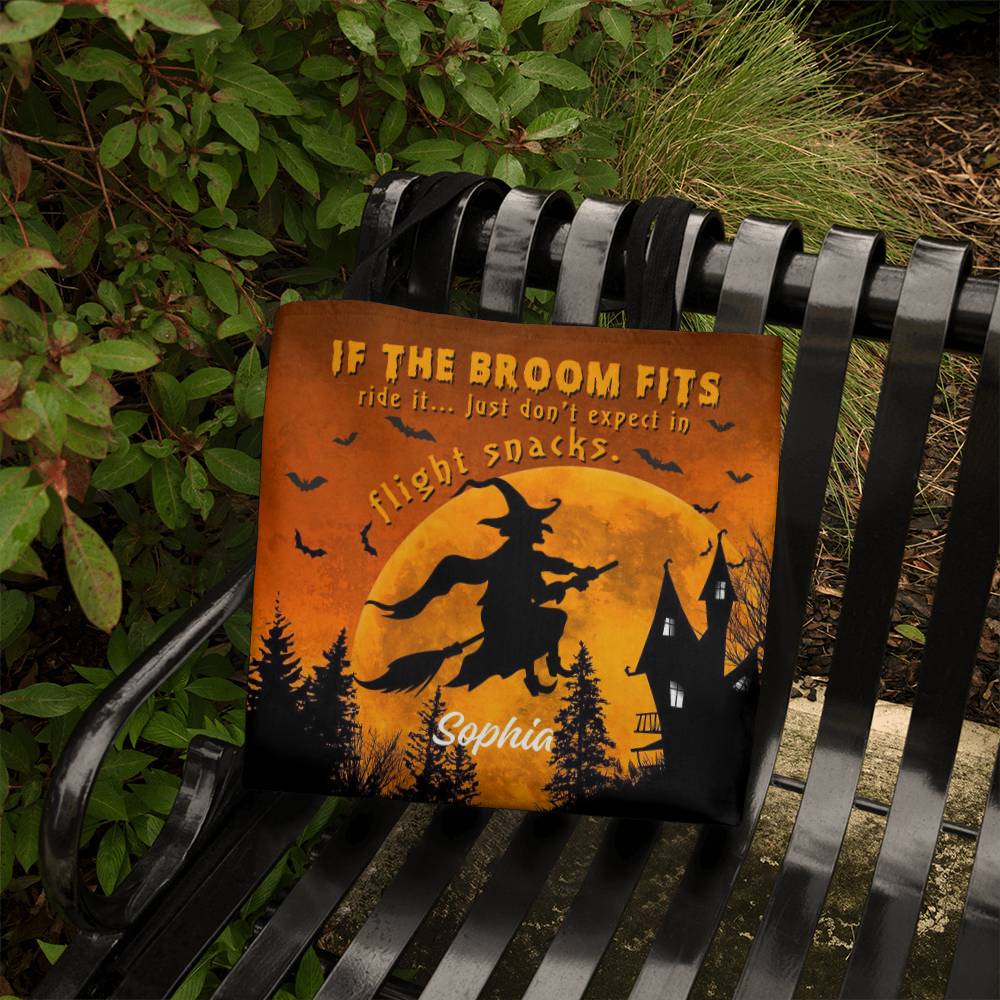 Custom Witch Tote Bag –  Halloween Tote with Full Moon & Flying Witch !