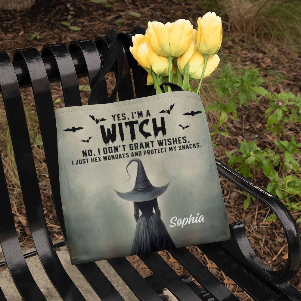 Personalized Witch Tote Bag – Custom Name Halloween Gothic Tote with Funny Quote !