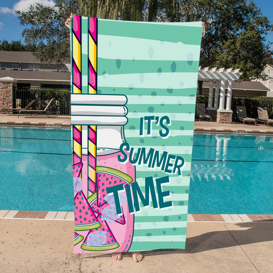 Beach Towel-Its Summer Time Drink and A Straw - YERTIZZ.COM