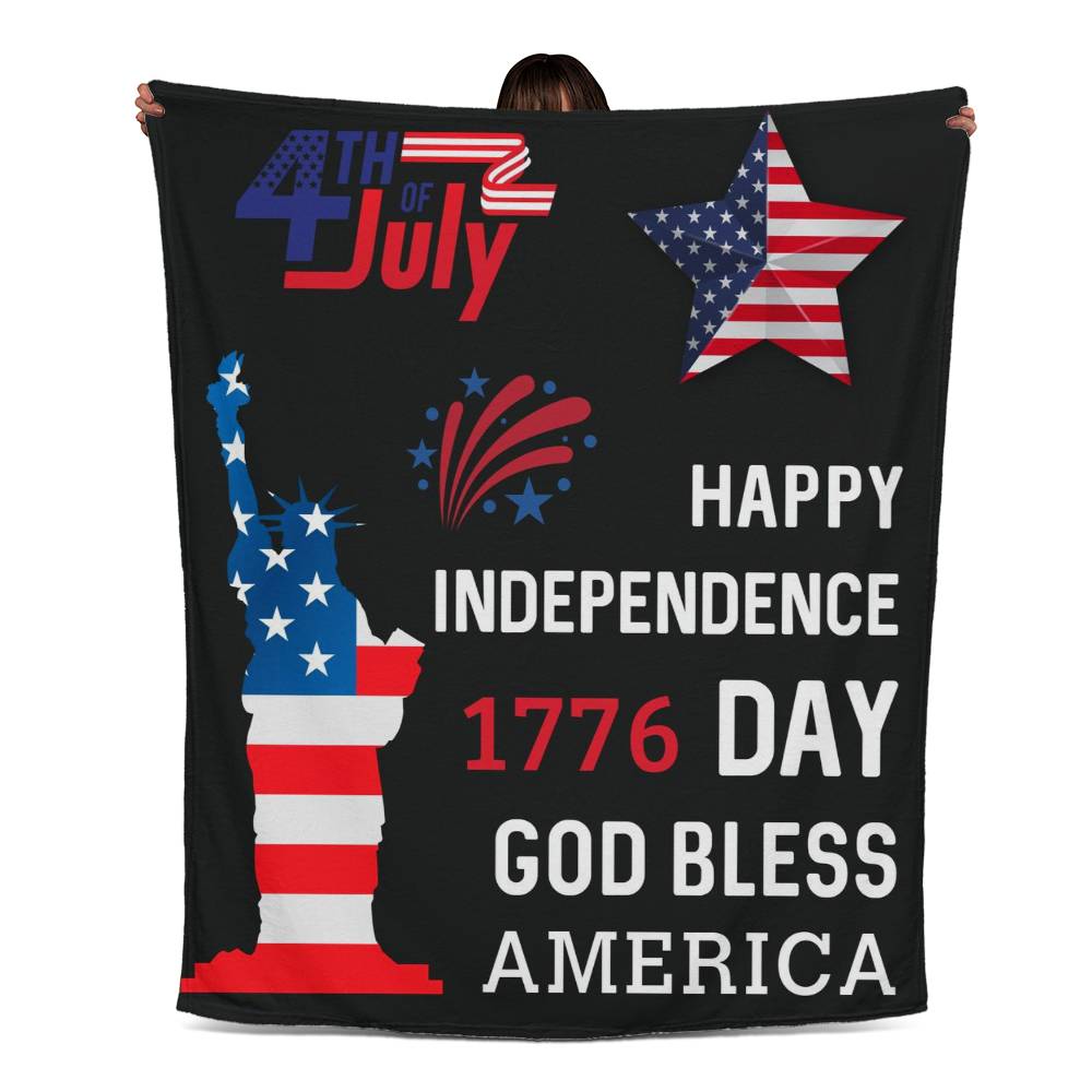 Happy Independence 1776 Day God Bless America 4th of July Jersey Fleece Blanket 50" x 60"