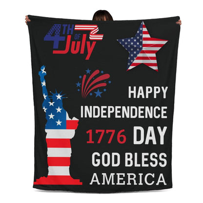 Happy Independence 1776 Day God Bless America 4th of July Jersey Fleece Blanket 50" x 60"