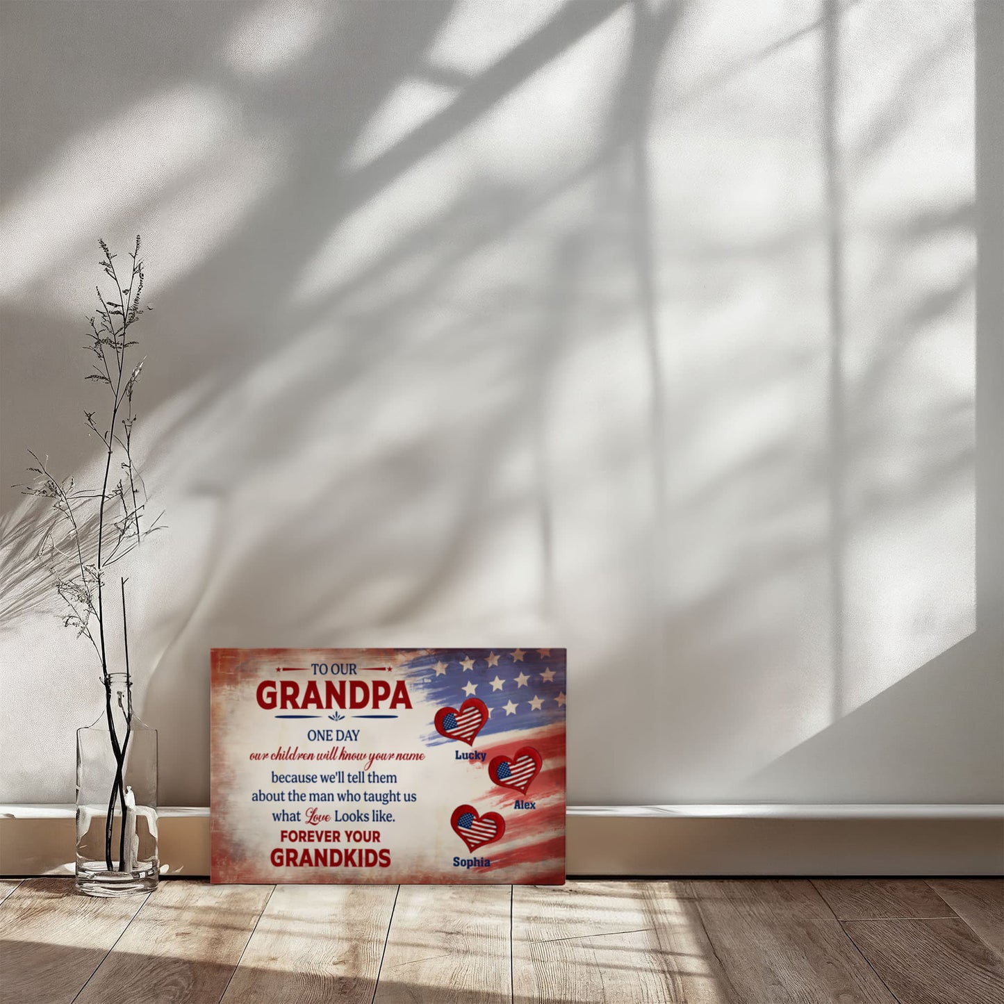 Personalized To Our Grandpa Canvas – Custom Grandkids Names Patriotic Family Wall Art