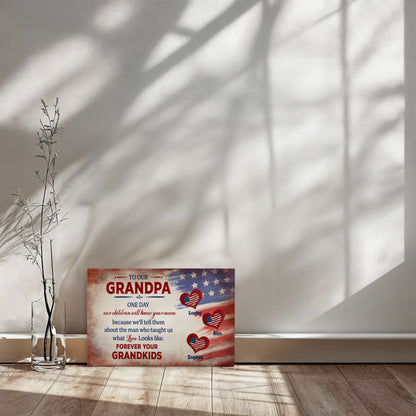 Personalized To Our Grandpa Canvas – Custom Grandkids Names Patriotic Family Wall Art