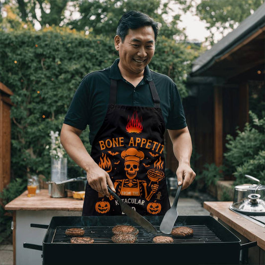 Personalized Halloween Apron, Custom Skeleton BBQ Apron, Bone Appetit King of Scares Cooking Apron, Funny Halloween Apron for Dad Men