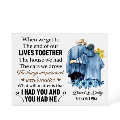 Personalized “End of Our Lives Together” Acrylic Block – Custom Romantic Keepsake for Anniversary or Engagement, Love Quote Gift for Couples