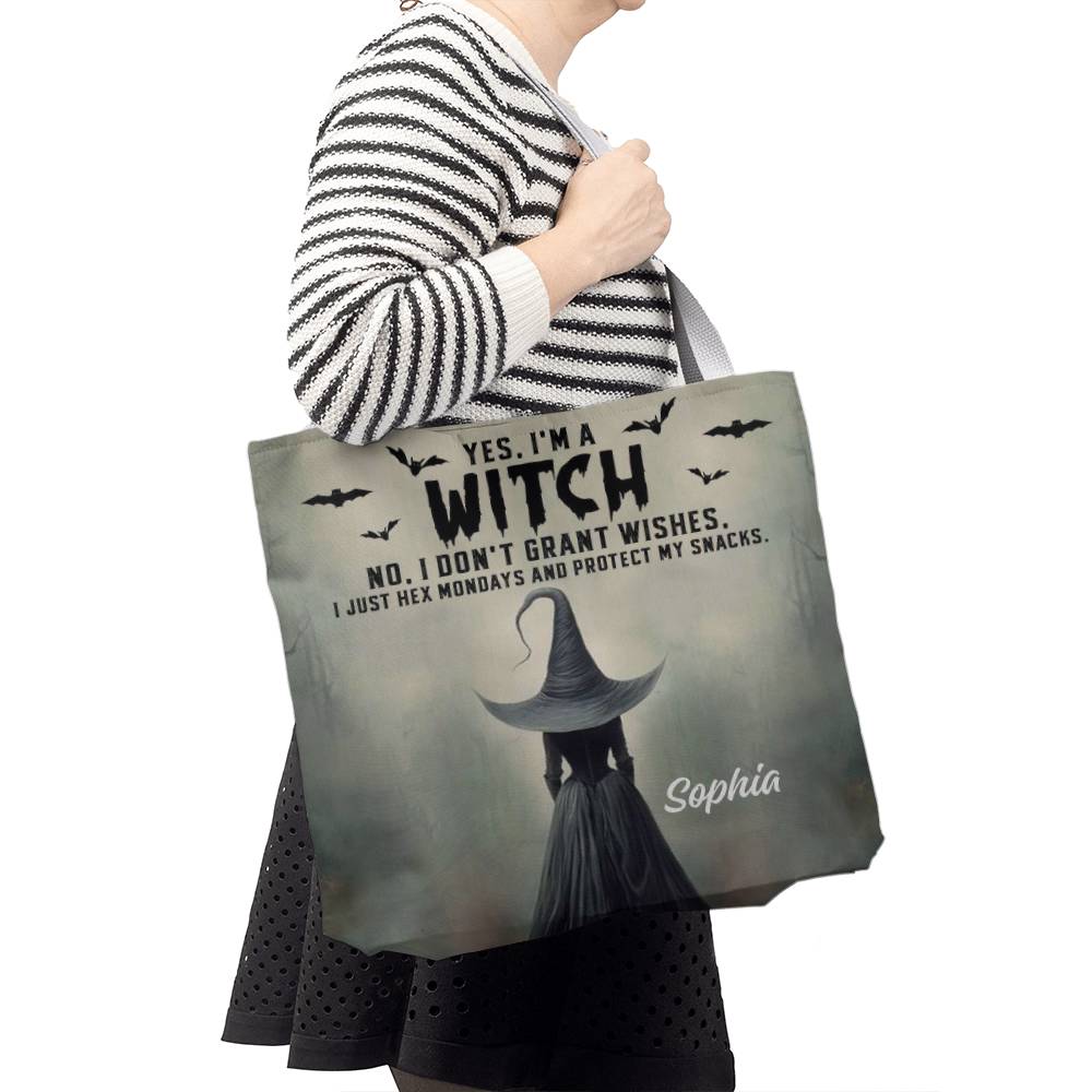 Personalized Witch Tote Bag – Custom Name Halloween Gothic Tote with Funny Quote !