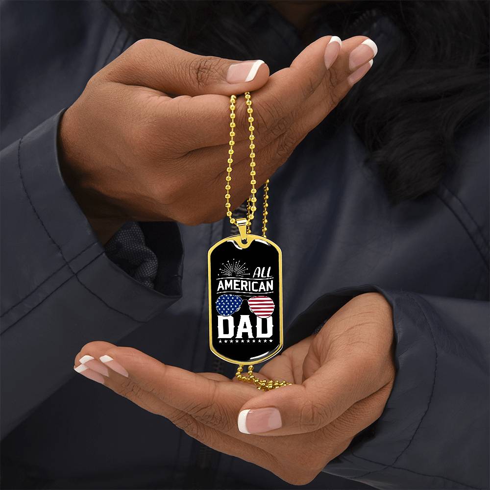 All American Dad Dog Tag Necklace with Engraving