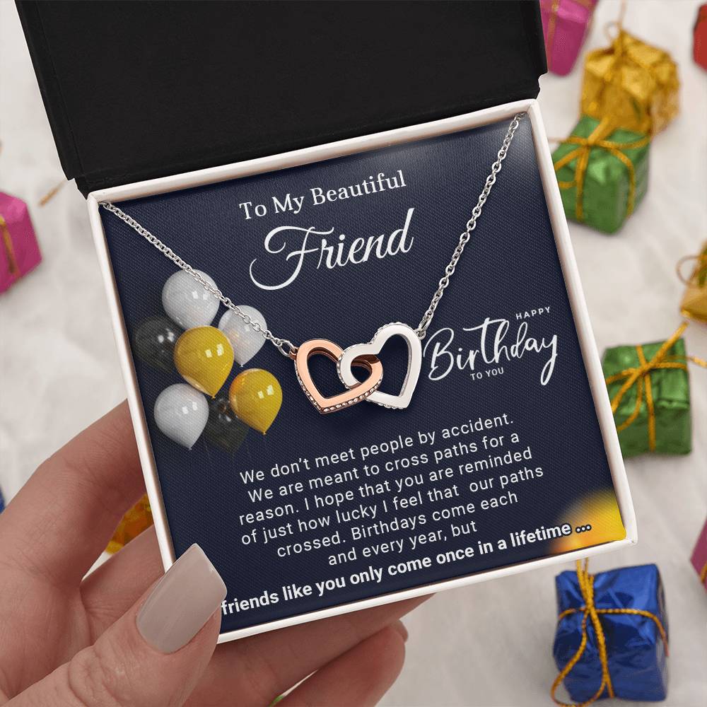 To My Beautiful Friend Interlocking Hearts Birthday Necklace (Yellow & White Gold Variants)