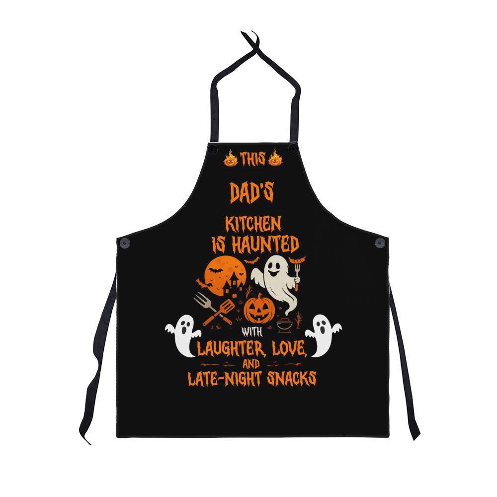 Funny Halloween Apron for Dad | This Dad's Kitchen Is Haunted Apron | Halloween Cooking Apron for Men | Spooky BBQ & Baking Gift