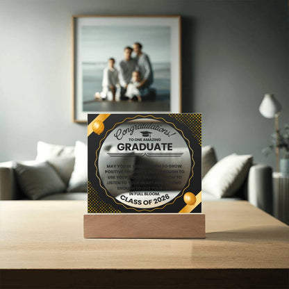 Graduation LED Acrylic Plaque – Congratulations Graduate Gift | Class of 2026 Light Up Keepsake