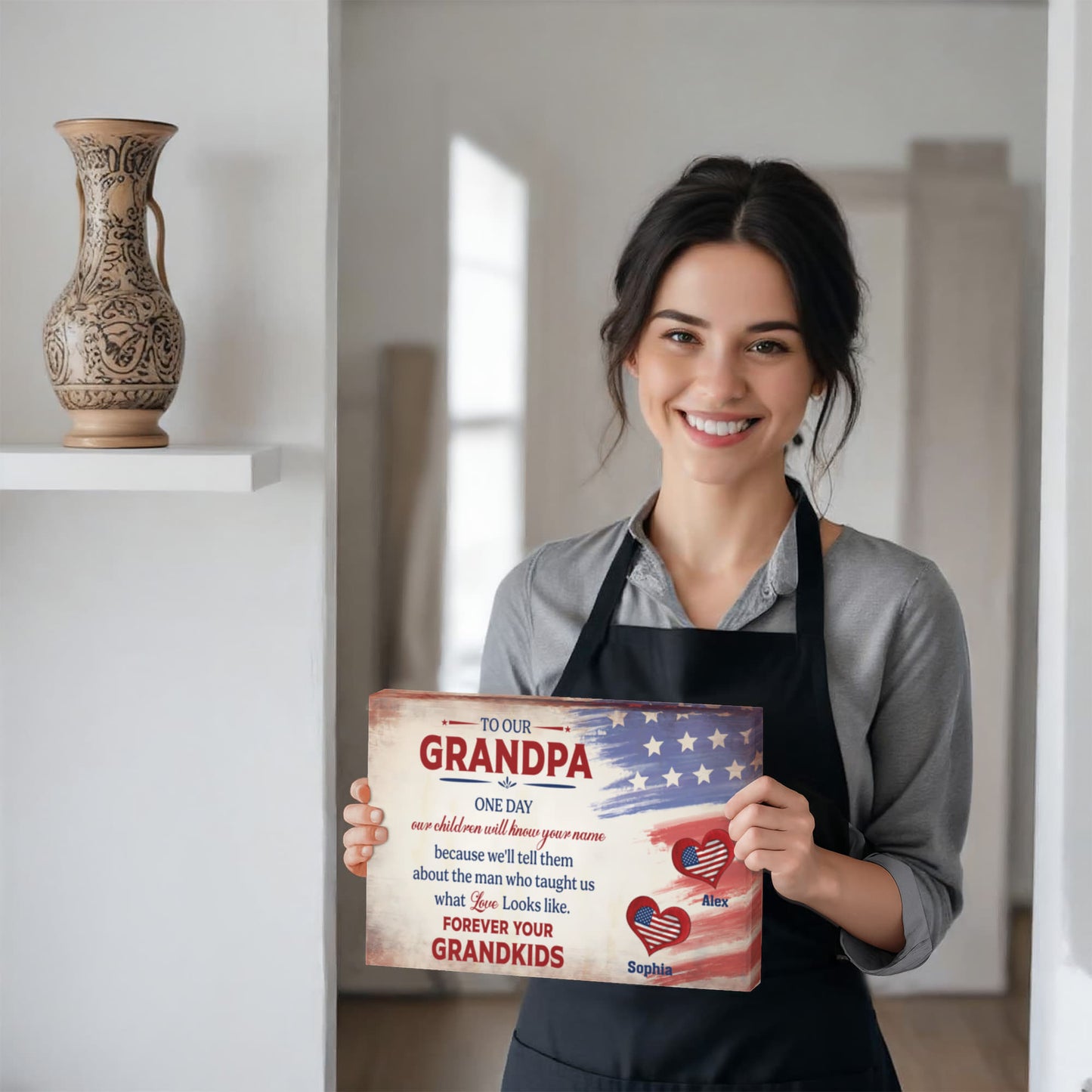 Personalized To Our Grandpa Canvas – Custom Grandkids Names Patriotic Family Wall Art