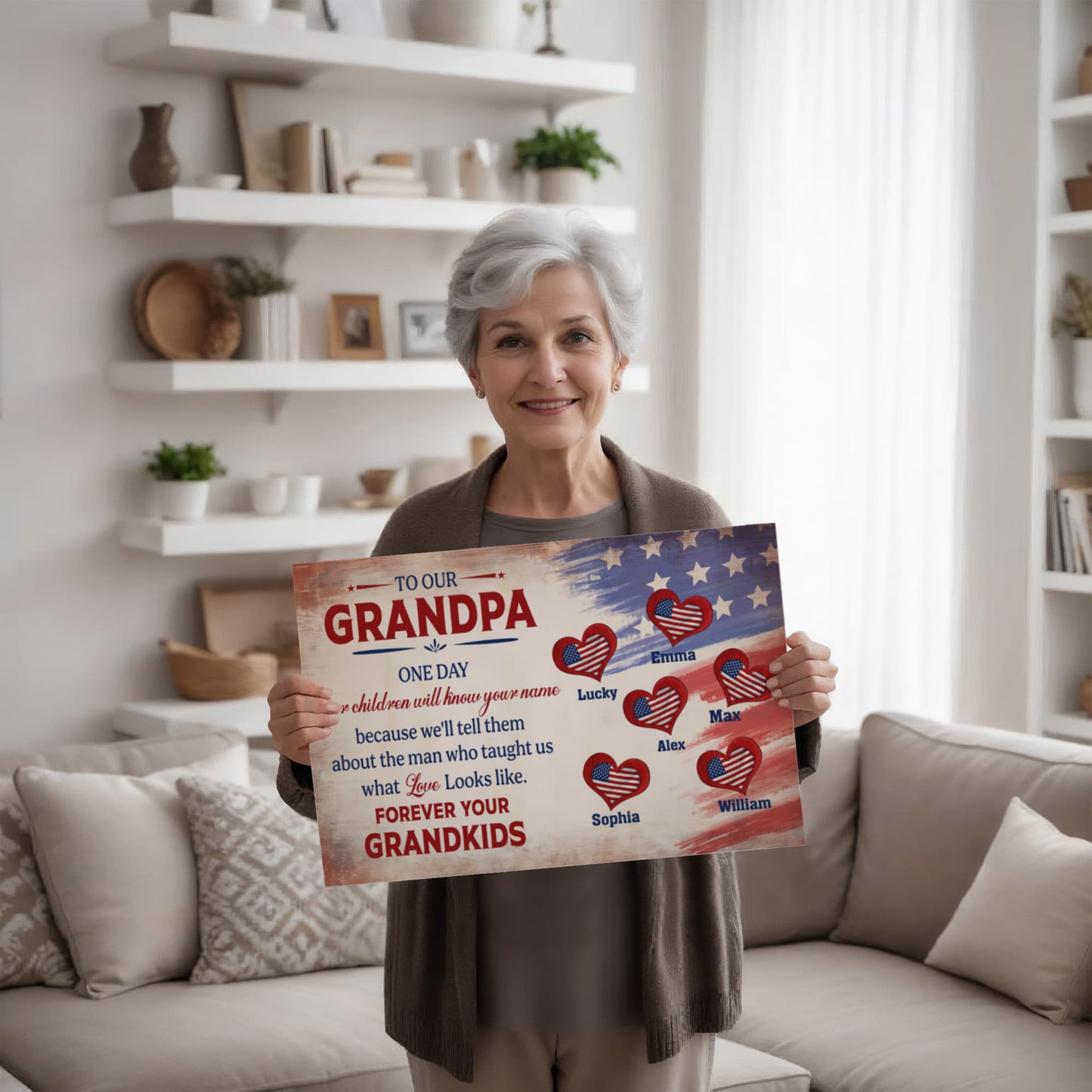 Personalized To Our Grandpa Canvas – Custom Grandkids Names Patriotic Family Wall Art