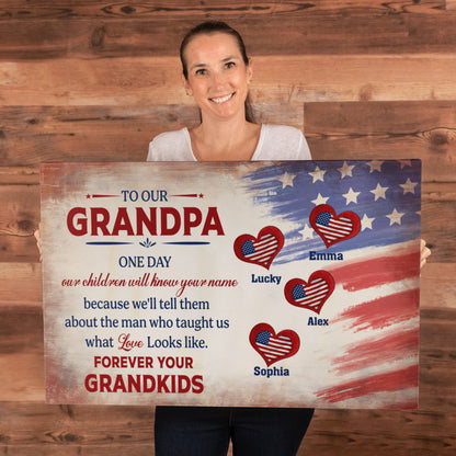 Personalized To Our Grandpa Canvas – Custom Grandkids Names Patriotic Family Wall Art