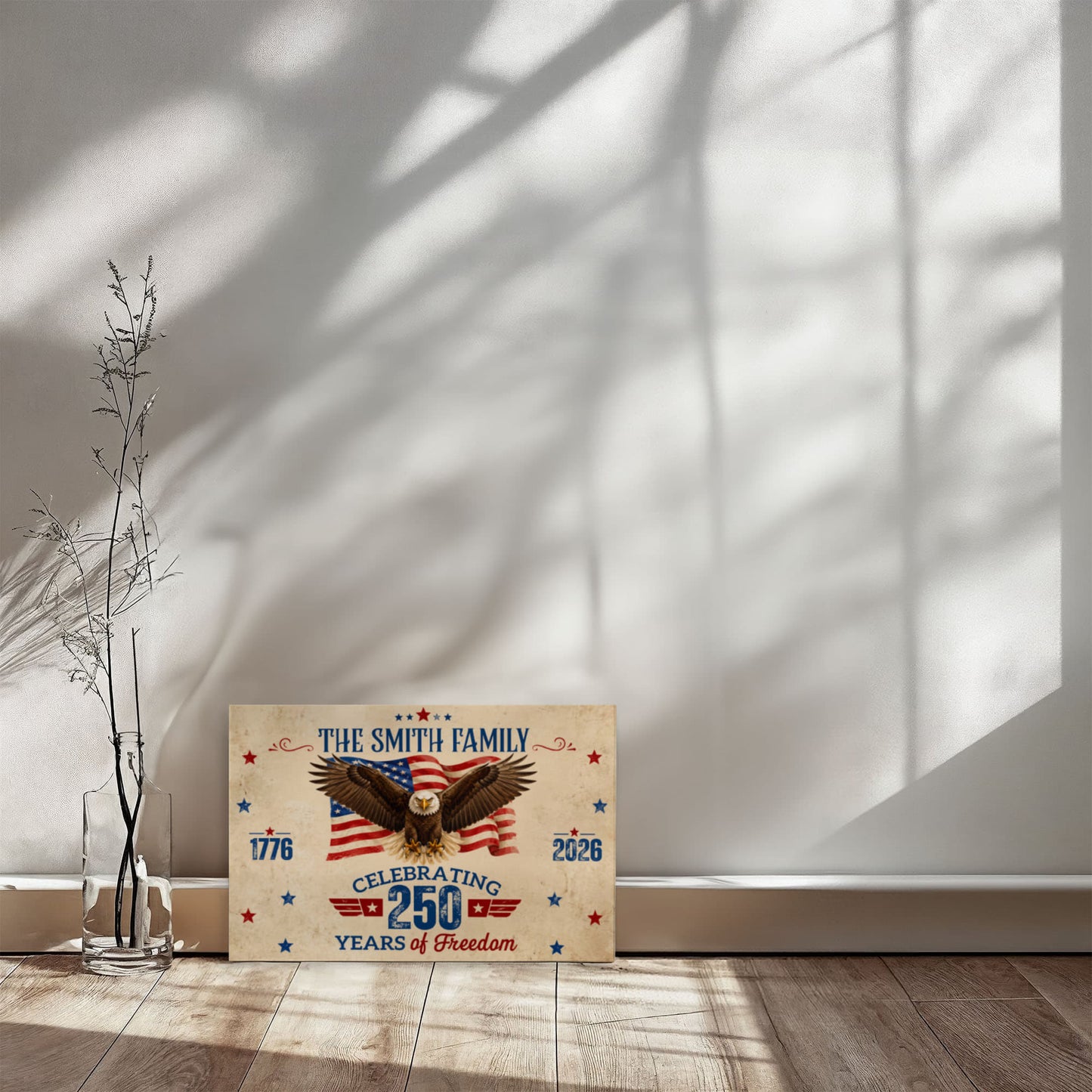Personalized 250 Years of Freedom Gallery Wrapped Canvas – Custom Family Name Patriotic Eagle Wall Art