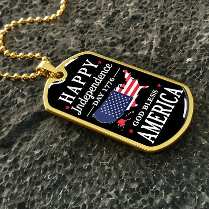 Happy Independence Day 1776 God Bless America Dog Tag Necklace with Engraving
