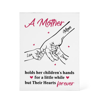 Personalized Mother Acrylic Plaque – Custom Names Family Hands Gift for Mom, Mother’s Day Love Keepsake from Kids