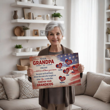 Personalized To Our Grandpa Canvas – Custom Grandkids Names Patriotic Family Wall Art