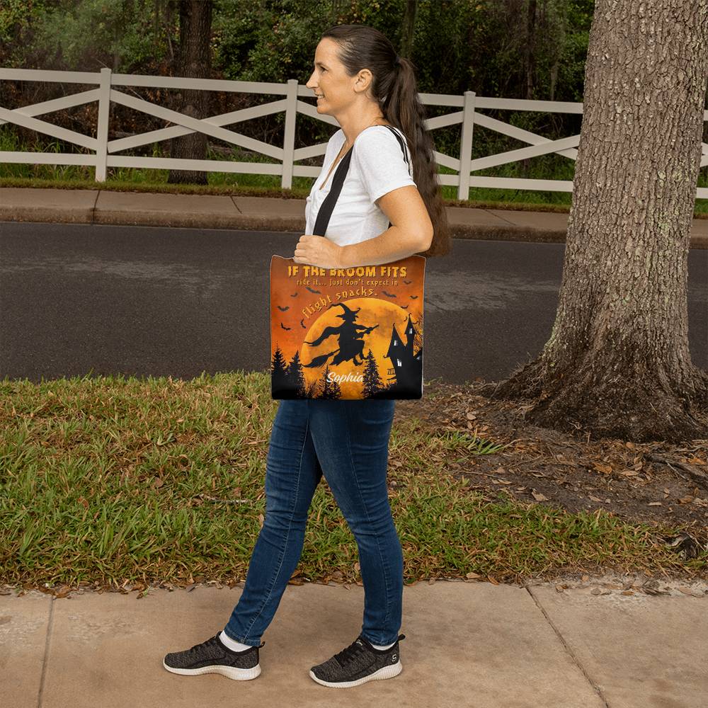 Custom Witch Tote Bag –  Halloween Tote with Full Moon & Flying Witch !