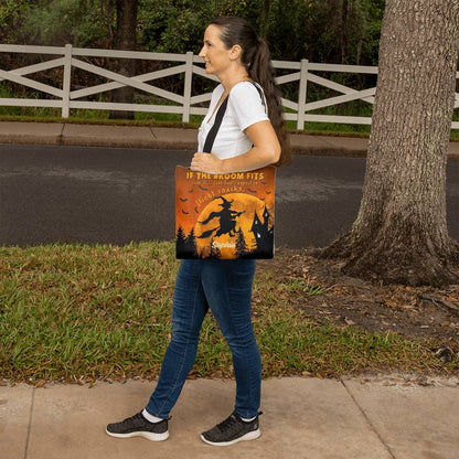 Custom Witch Tote Bag –  Halloween Tote with Full Moon & Flying Witch !