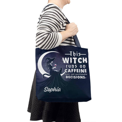 Custom Witch Tote Bag – “This Witch Runs on Caffeine, Chaos & Questionable Decisions !