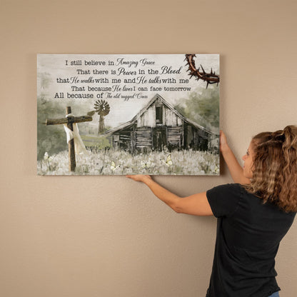 Amazing Grace Canvas Wall Art – Christian Farmhouse Faith Canvas with Inspirational Scripture Message
