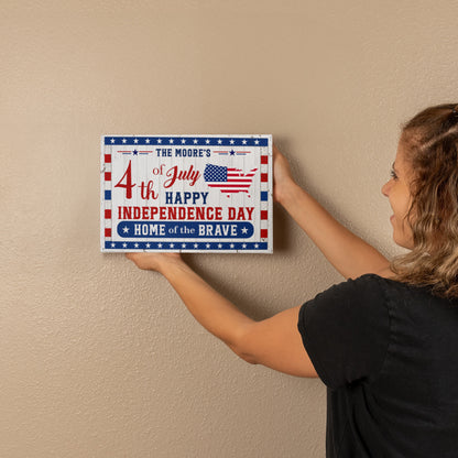 Personalized 4th of July Gallery Wrapped Canvas – Custom Family Name Independence Day Wall Art