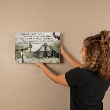 Amazing Grace Canvas Wall Art – Christian Farmhouse Faith Canvas with Inspirational Scripture Message
