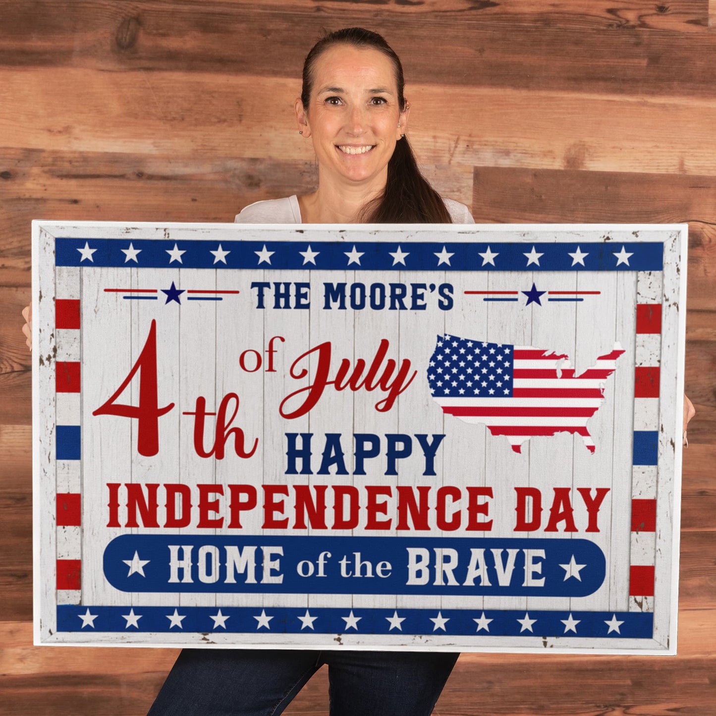 Personalized 4th of July Gallery Wrapped Canvas – Custom Family Name Independence Day Wall Art