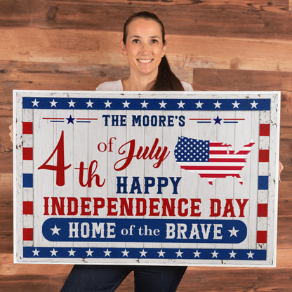 Personalized 4th of July Gallery Wrapped Canvas – Custom Family Name Independence Day Wall Art