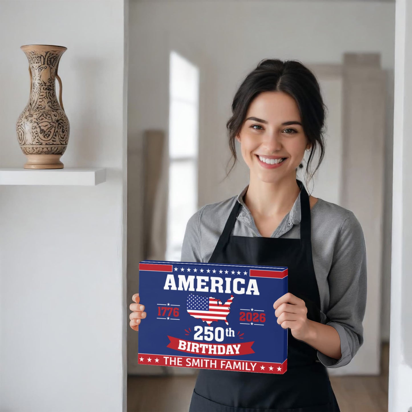 Personalized America 250th Birthday Gallery Wrapped Canvas – Custom Family Name Patriotic Wall Art