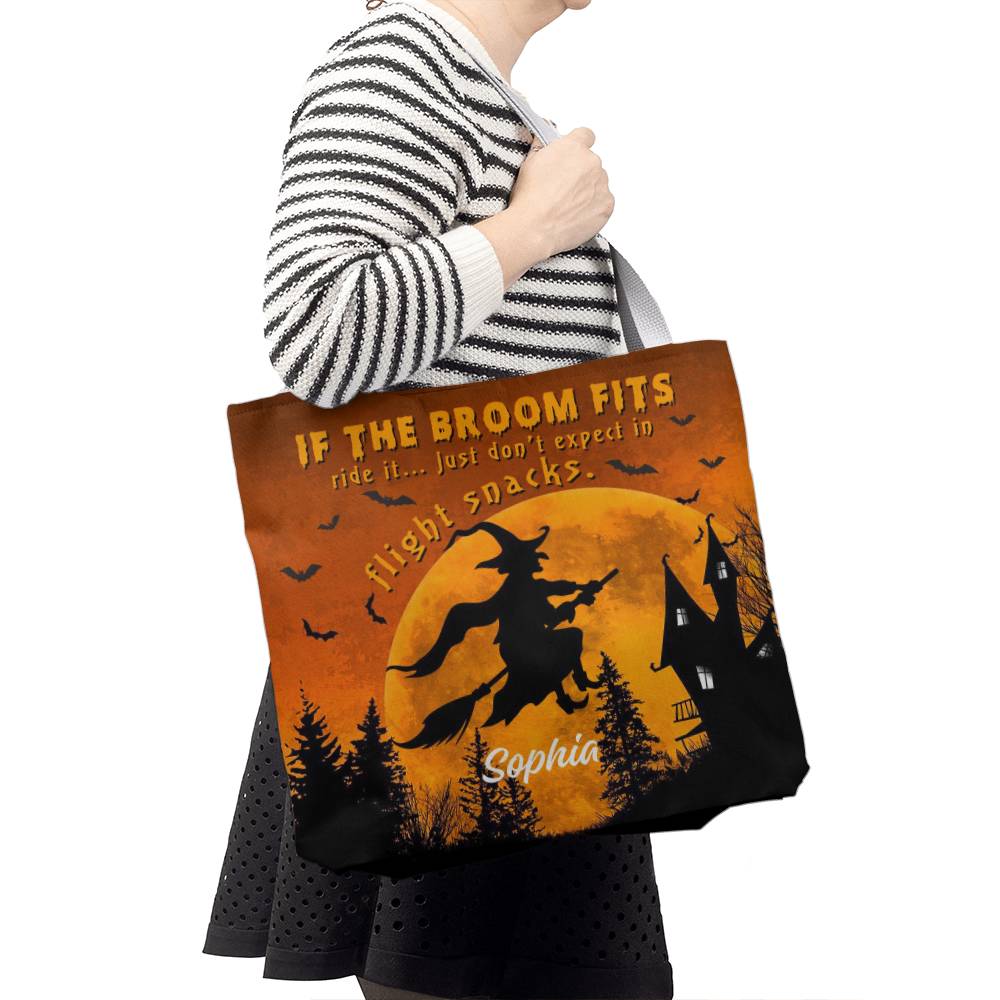 Custom Witch Tote Bag –  Halloween Tote with Full Moon & Flying Witch !