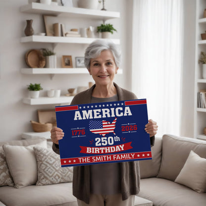 Personalized America 250th Birthday Gallery Wrapped Canvas – Custom Family Name Patriotic Wall Art