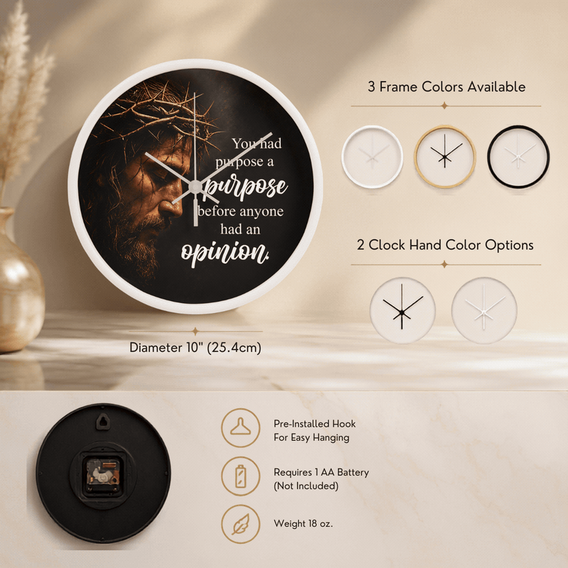 Purpose Before Opinion Christian Wall Clock – Inspirational Jesus Wall Clock | Christian Faith Wall Decor | Religious Home Clock