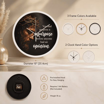 Purpose Before Opinion Christian Wall Clock – Inspirational Jesus Wall Clock | Christian Faith Wall Decor | Religious Home Clock