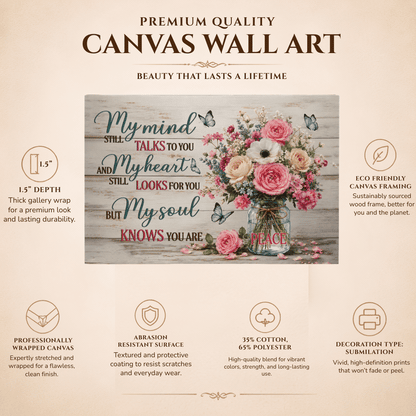 My Mind Still Talks to You Canvas Wall Art – Sympathy Memorial Gift with Flowers and Butterfly