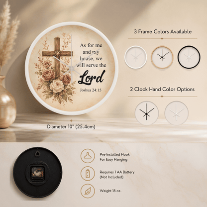 Rustic cross Bible verse wall clock