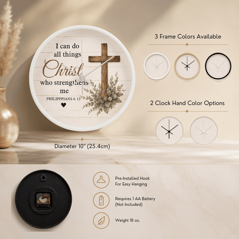 Rustic cross Christian wall clock