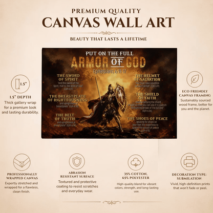 Armor of God Canvas Wall Art – Ephesians 6:11-17 Christian Warrior Scripture Decor