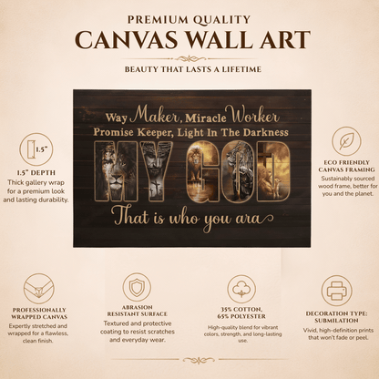 Way Maker Miracle Worker My God Christian Canvas Wall Art | Promise Keeper Light In The Darkness | Lion of Judah Religious Home Decor