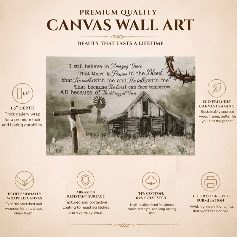 Amazing Grace Canvas Wall Art – Christian Farmhouse Faith Canvas with Inspirational Scripture Message