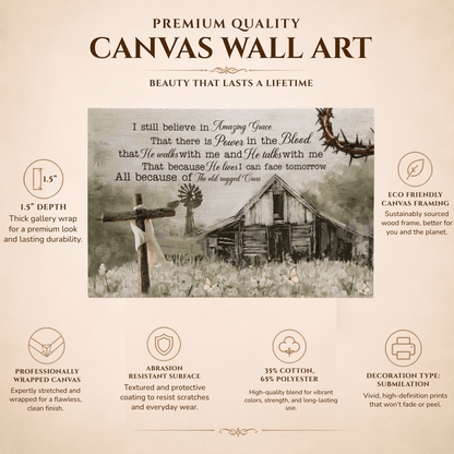 Amazing Grace Canvas Wall Art – Christian Farmhouse Faith Canvas with Inspirational Scripture Message
