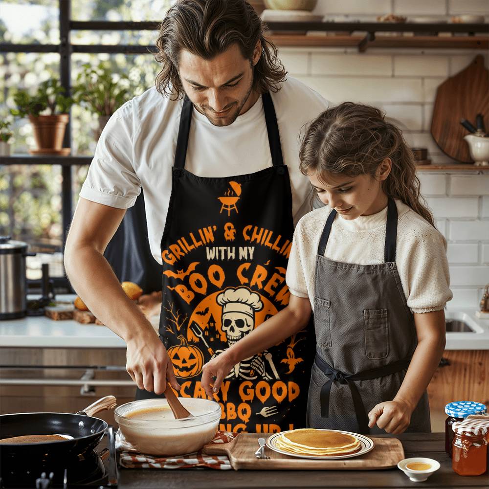 halloween apron skeleton chef bbq funny design