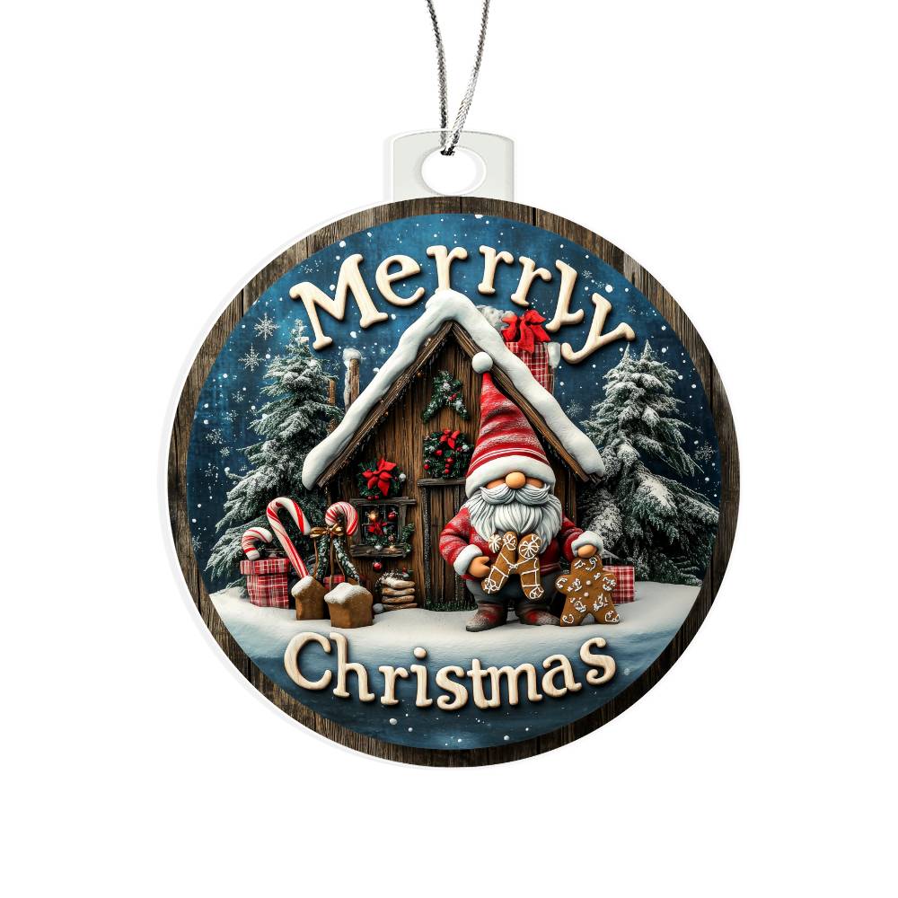 merry christmas gnome ornament winter cabin design
